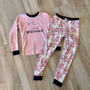LazyOne Hogs & Kisses Kids Pajama Set Size 10 Pink Pig XOXO 2-Piece